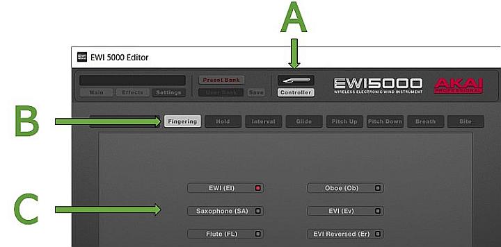 EWI5000 Editor Fingering